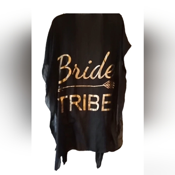 Tops - Bride tribe black and gold shawl